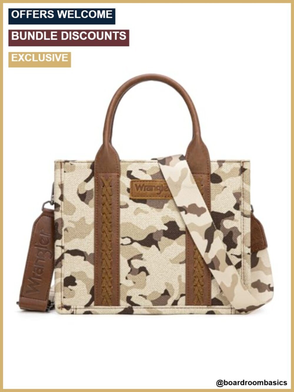 Canvas Tote Bag with Western Camo Pattern, Adjustable Guitar Strap, Zippered